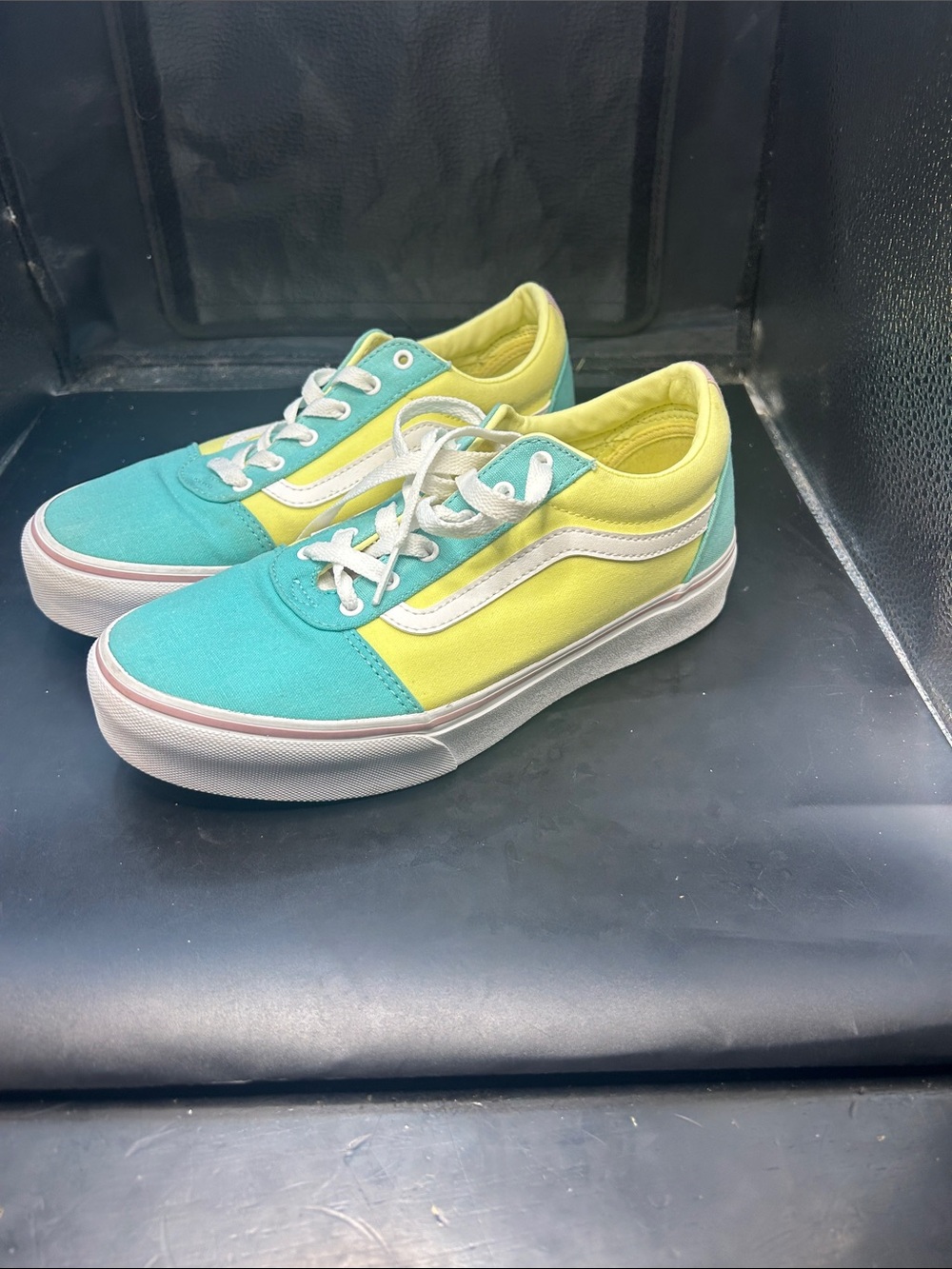 Vans Youth Two-Tone Teal and Yellow Canvas Sneakers